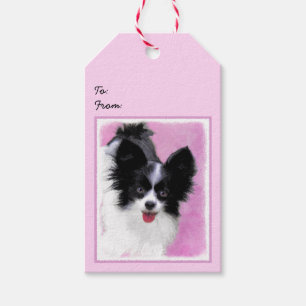 Papillon (vit och svart) - Hund Art Presentetikett