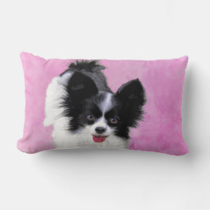 Papillon (Vit och Svart) Målning - Hund Konst Lumbarkudde