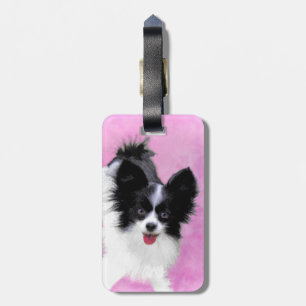 Papillon (vit och svart) målning - hundkonst bagagebricka