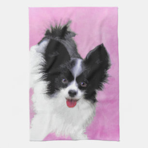 Papillon (vit och svart) målning - hundkonst kökshandduk