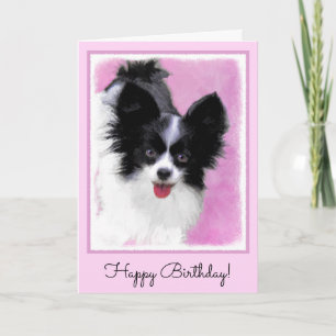 Papillon (vit och svart) målning - hundkonst kort