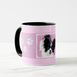 Papillon (vit och svart) målning - hundkonst mugg