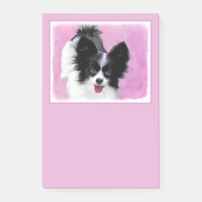 Papillon (vit och svart) målning - hundkonst post-it block (Framsida)