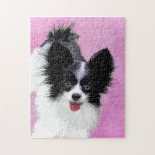 Papillon (vit och svart) målning - hundkonst pussel