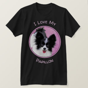 Papillon (vit och svart) målning - hundkonst t shirt