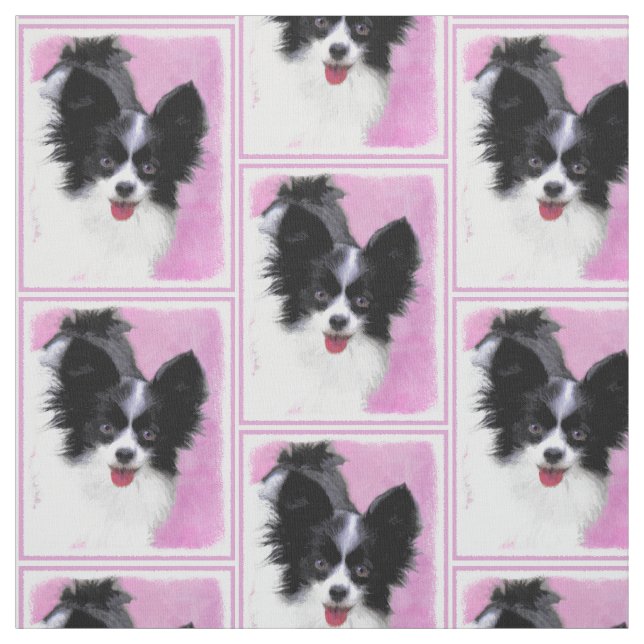 Papillon (vit och svart) målning - hundkonst tyg (Provkarta)