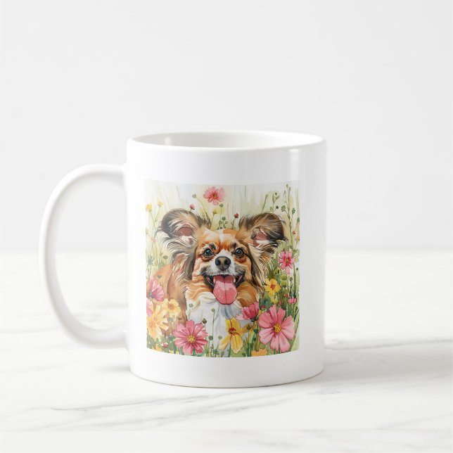 Papillon Watercolor-mugg – Present till hundälskar Kaffemugg (Vänster)