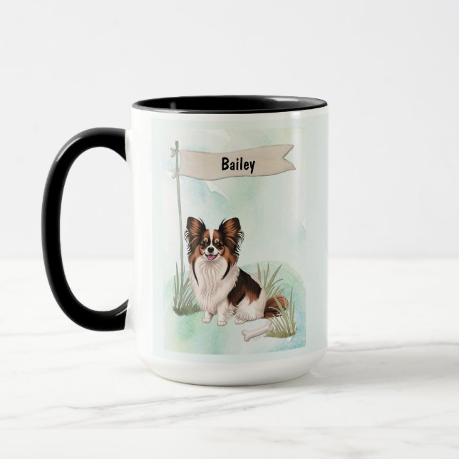 Papillon Watercolor Personalized Dog Mugg (Vänster)