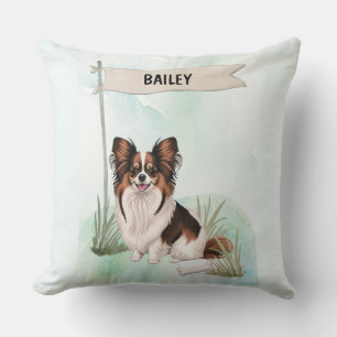 Papillon Watercolor Personlig Hund Kudde