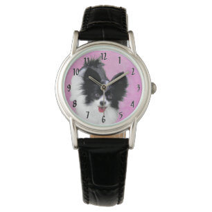 Papillonfärg (vit och svart) - Hund Art Armbandsur