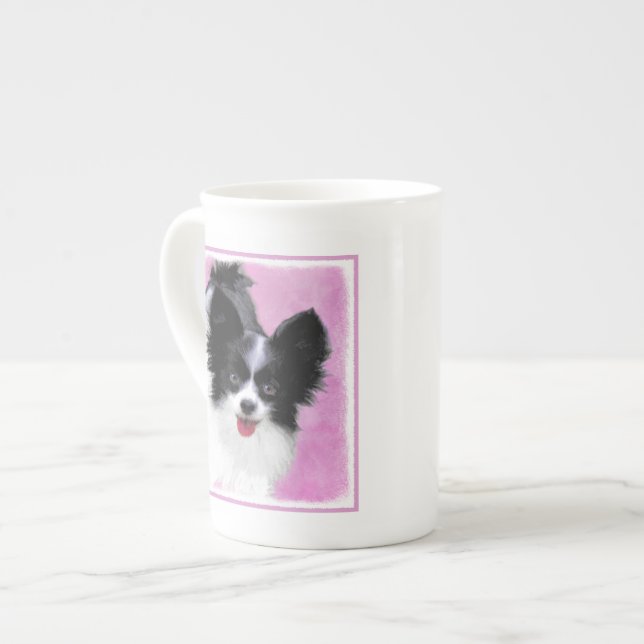 Papillonfärg (vit och svart) - Hund Art Benporslin Mugg (Framsida vänster)