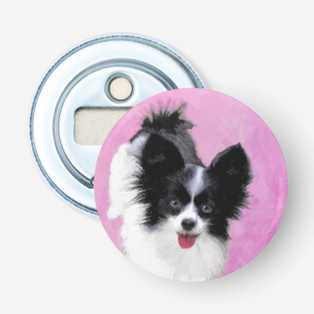 Papillonfärg (vit och svart) - Hund Art Flasköppnare (Framsidan)