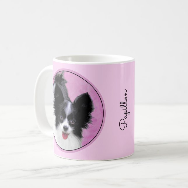 Papillonfärg (vit och svart) - Hund Art Kaffemugg (Framsida vänster)