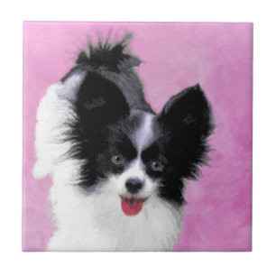 Papillonfärg (vit och svart) - Hund Art Kakelplatta