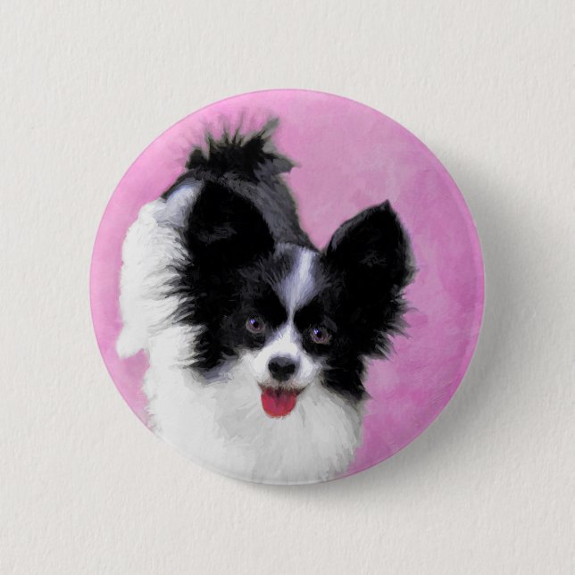 Papillonfärg (vit och svart) - Hund Art Knapp (Framsida)