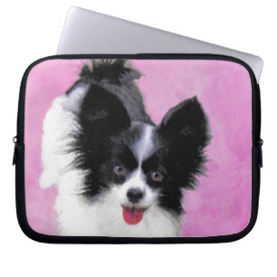 Papillonfärg (vit och svart) - Hund Art Laptop Fodral