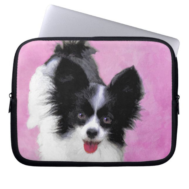 Papillonfärg (vit och svart) - Hund Art Laptop Fodral (Framsidan)