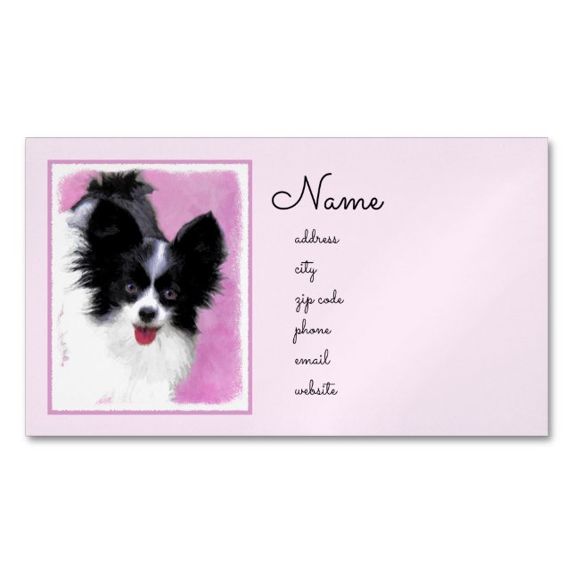 Papillonfärg (vit och svart) - Hund Art Magnetiska Visitkort (Framsida)