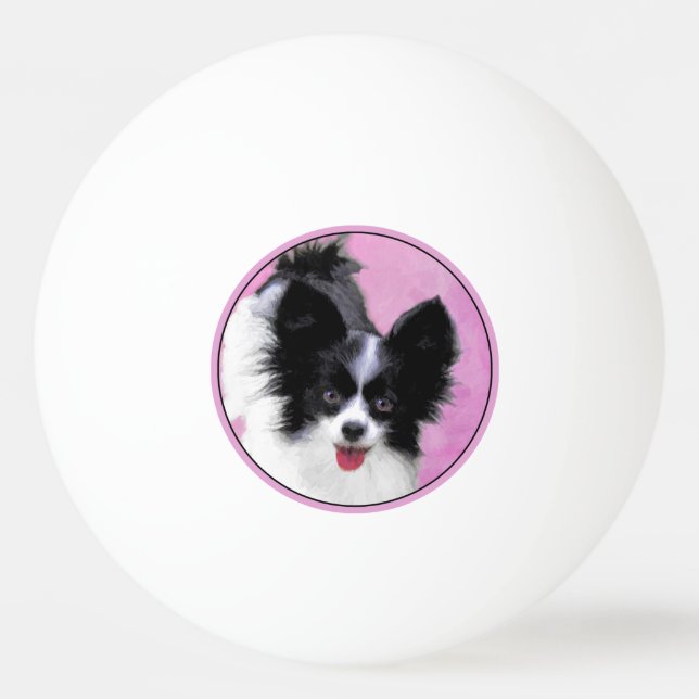Papillonfärg (vit och svart) - Hund Art Pingisboll (Framsidan)