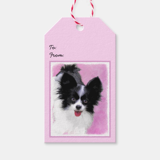 Papillonfärg (vit och svart) - Hund Art Presentetikett (Framsidan)