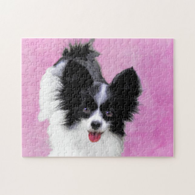 Papillonfärg (vit och svart) - Hund Art Pussel (Horisontell)