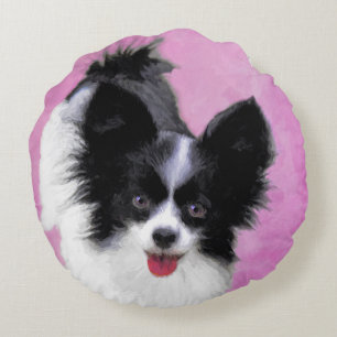 Papillonfärg (vit och svart) - Hund Art Rund Kudde