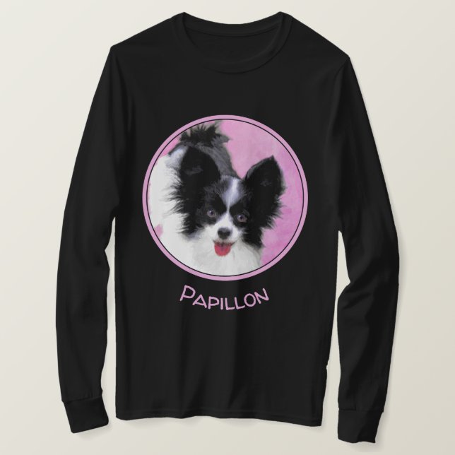 Papillonfärg (vit och svart) - Hund Art T Shirt (Design framsida)