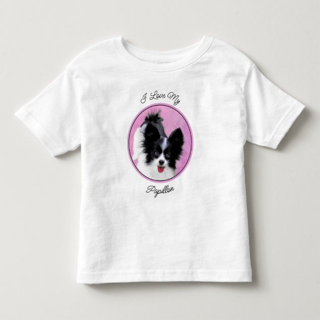 Papillonfärg (vit och svart) - Hund Art T Shirt (Framsida)