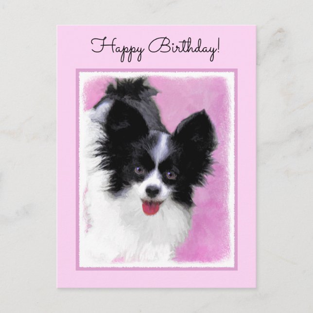 Papillonfärg (vit och svart) - Hund Art Vykort (Framsida)