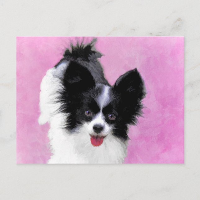Papillonfärg (vit och svart) - Hund Art Vykort (Framsida)