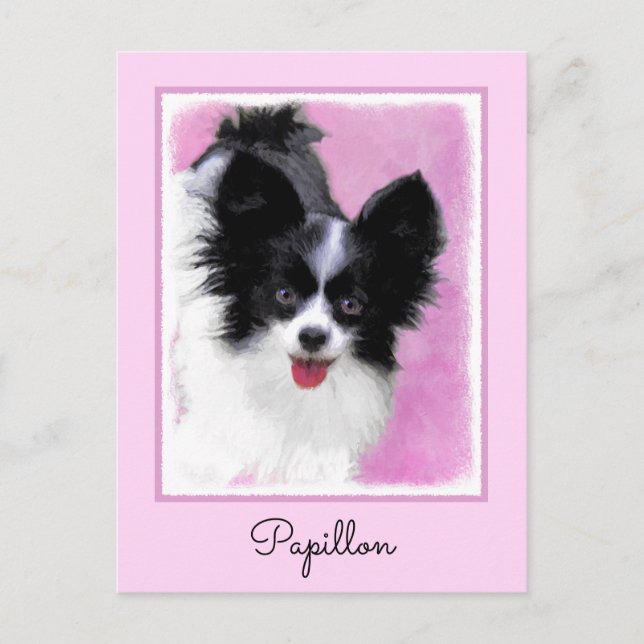 Papillonfärg (vit och svart) - Hund Art Vykort (Framsida)