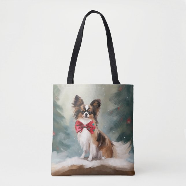 Papillonhund i snö jul  tygkasse (Framsida)
