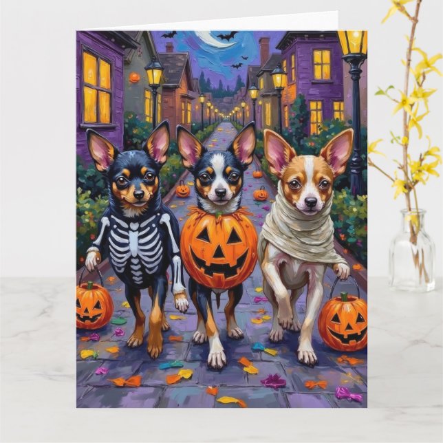 Papillonhundar som söker godis på Halloween Kort (Gul blomma)