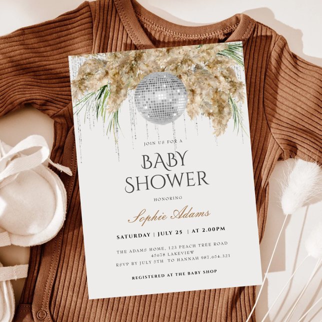 Papmas Grass Disco Boll Boho Baby Shower Inbjudningar (Skapare uppladdad)