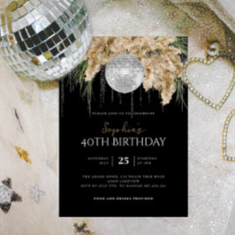 Papmas Grass Disco Boll Valge Boho Birthday Inbjudningar