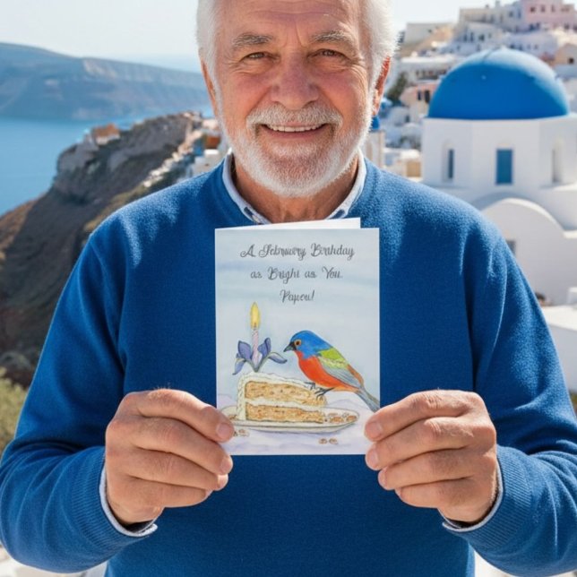 Papou Happy February Birthday Målade finkar Kort (Skapare uppladdad)