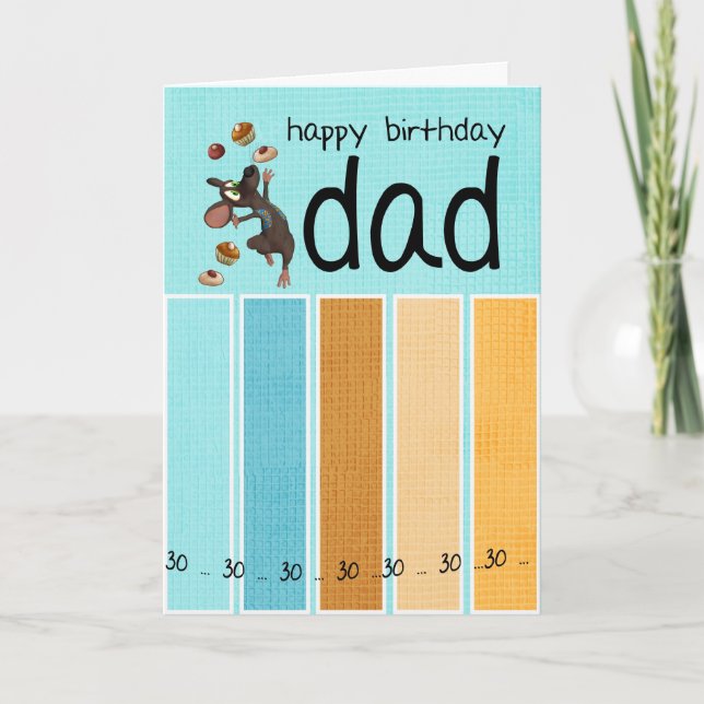 pappa 30års födelsedag-kort med kaka och mus kort (Framsida)