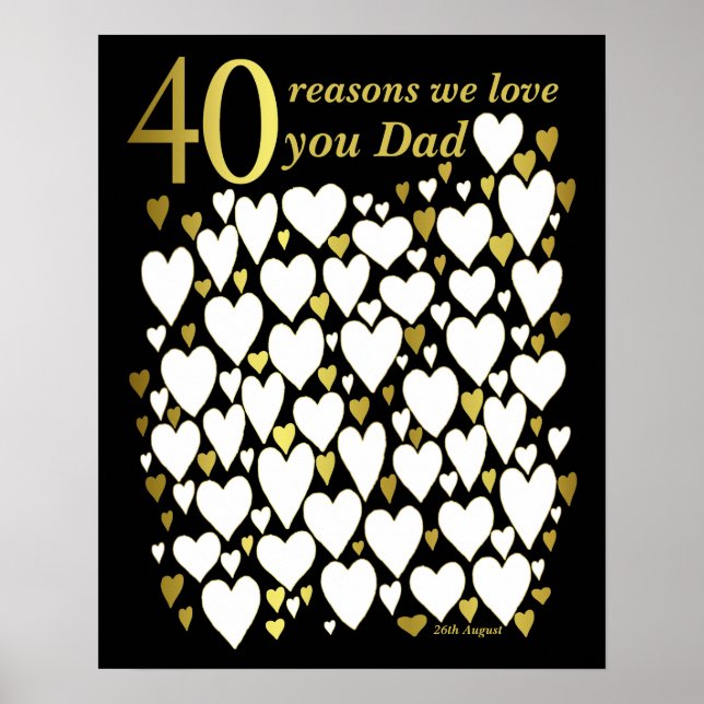 Pappa 40-årsdag Poster - 40 skäl till varför vi äl (Framsidan)
