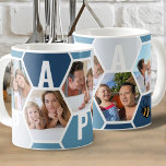 Pappa 5 Photo Editable 4 Brev Bee och Honeycomb Kaffemugg<br><div class="desc">Honeycomb-kaffe mugg, personlig med 5 av dina favoritfoton och utskrift med 4 brev namn, t.ex. PAPPA. Utformningen har en honeycomb-fotokollage i en färg-palett med blått och grått, med ett sött litet bi. Om du vill ändra färg klickar du på "anpassa ytterligare" och klickar på varje hexagon som du vill ändra....</div>