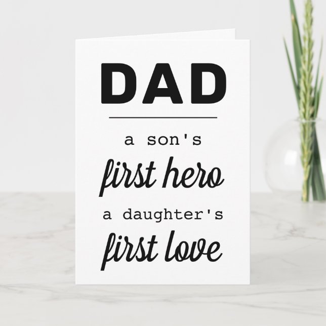 Pappa A Son's First Hero Fars dag Typography Kort (Framsida)