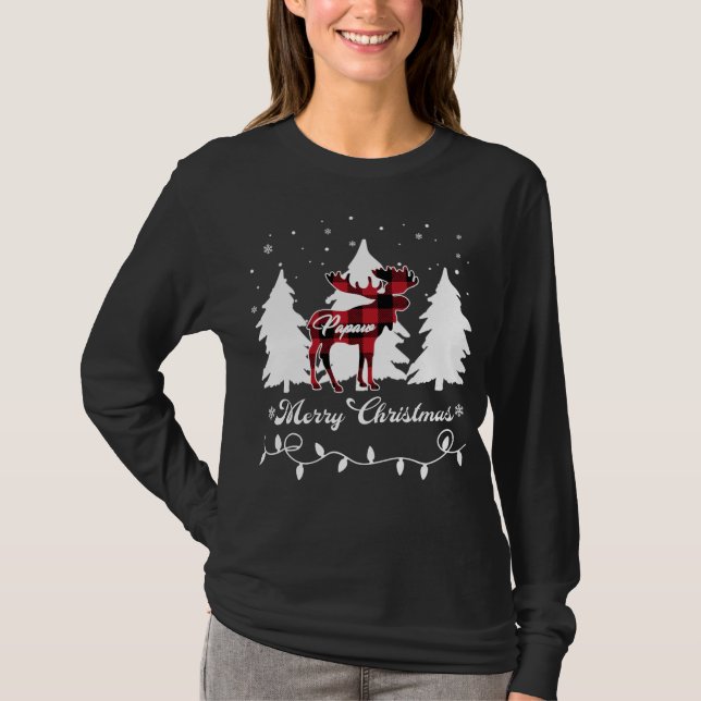 Pappa Älg Buffalo Röd Karo Jul Matchande F T Shirt (Framsida)