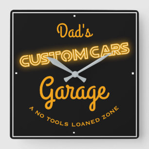 Pappa Anpassningsbar Cars Garage Guld Faux Neon Fyrkantig Klocka