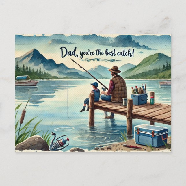 pappa är den bästa fångsten, lycklig Fars dag Vykort (Framsida)
