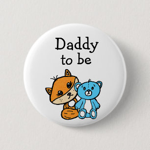 Pappa är Little Fox och Nalle Baby Shower Knapp