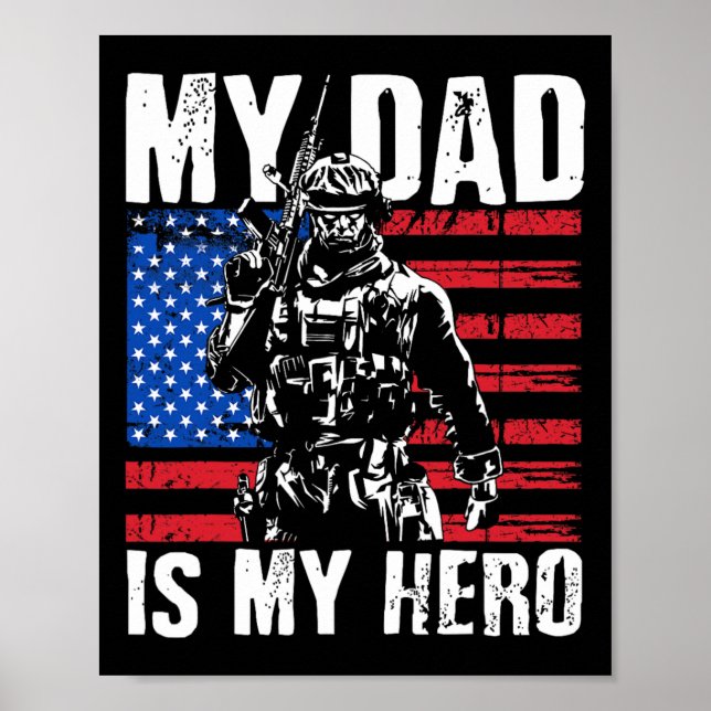 Pappa är min hjälte armépappa fars dag och 4 juli poster (Framsidan)