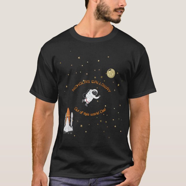 Pappa Astronaut Måne Rocket Monogram Solar System T Shirt (Framsida)