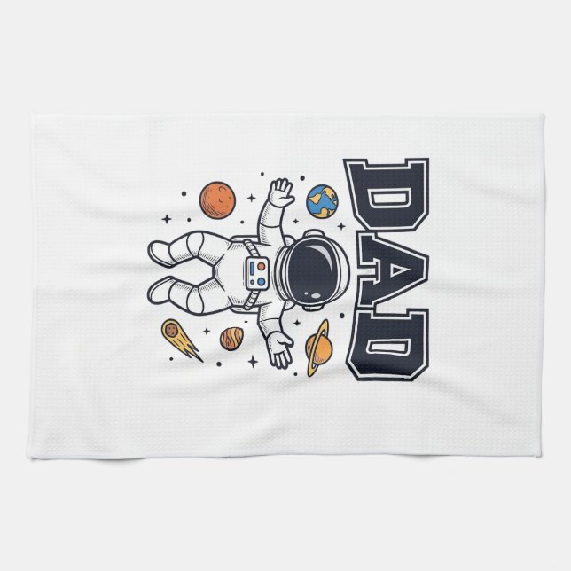 Pappa Astronaut Rymd Vektor Tröja Design_1 Kökshandduk (Horisontell)