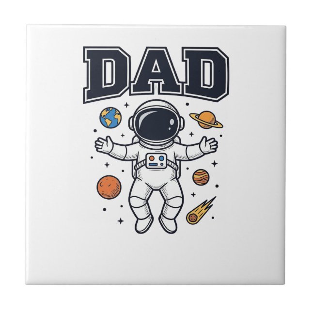 Pappa Astronaut Rymdvektor T-Shirt Design_1 Kakelplatta (Framsidan)