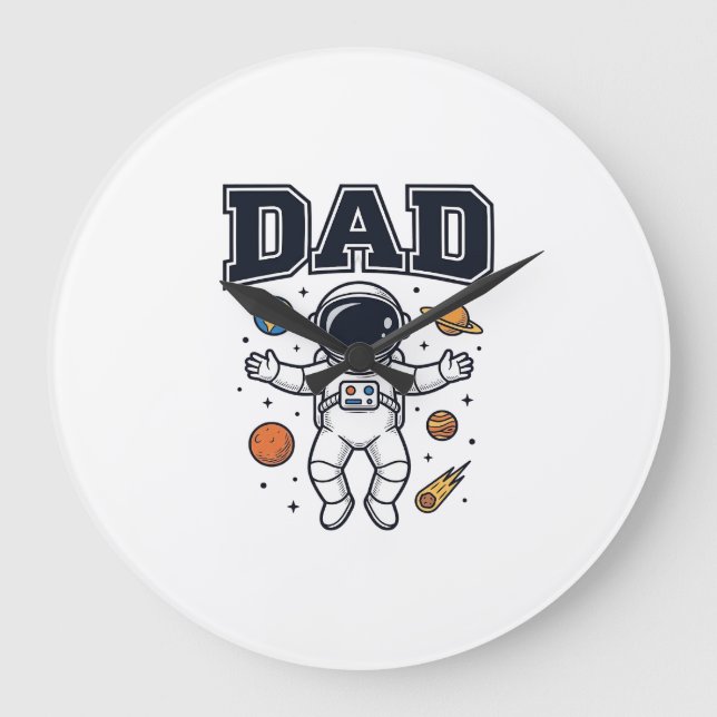 Pappa Astronaut Rymdvektor T-Shirt Design_1 Stor Klocka (Framsida)
