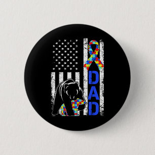 Pappa Autism Awareness American Flagga Fars dag Knapp